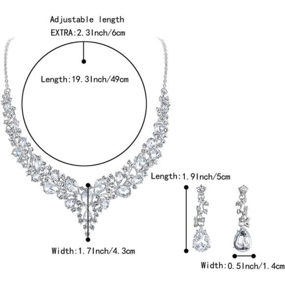 Women’s Austrian Crystal Teardrop Statement Necklace & Earrings Set - Picture 4 of 5